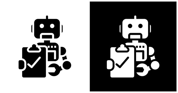 Automated Testing Icon Set In White And Black Background