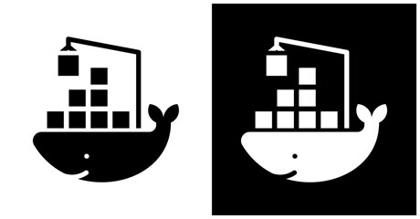Docker Engine Icon Set In White And Black Background