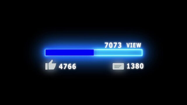 Progress bar paired with neon-style icons for views, likes, and comments. Perfect for modern content platforms, streaming overlays, or interactive user engagement systems.