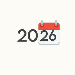 Minimalist calendar illustration showing the year 2026 with a clean flat design. Suitable for planning, scheduling, business, future events, and time management concepts.