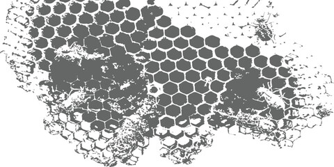 Distressed Honeycomb Grunge Texture Vector Graphic Abstract Hexagonal Pattern Background Grey and White
