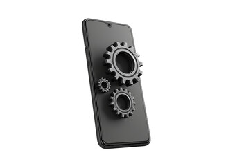 Smartphone with dual 3D gear settings mechanism icon Isolated on a transparent background