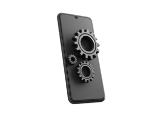 Smartphone with dual 3D gear settings mechanism icon Isolated on a transparent background