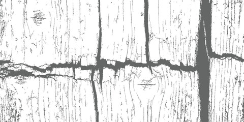 Distressed wood grain vector texture with deep cracks and knots grunge overlay background