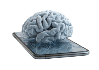 Smartphone flat with 3D brain intelligence concept icon Isolated on a transparent background