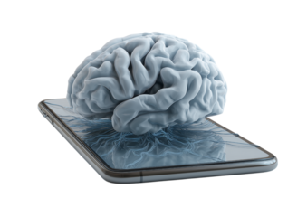 Smartphone flat with 3D brain intelligence concept icon Isolated on a transparent background