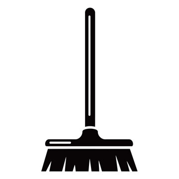 Simple black silhouette of a push broom or cleaning brush with a long handle, symbolizing housekeeping, hygiene, tidiness, and domestic chores.