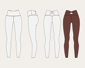 Women&rsquo;s sports legging, fashion flat sketch vector illustration, cad, technical drawing, flat drawing, template, mockup. -Includes stitch brush