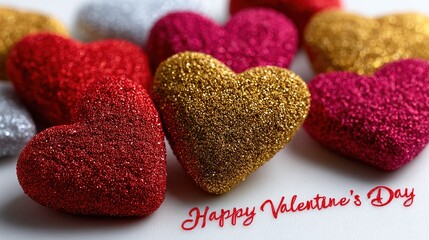 Glittering Hearts of Affection: A close-up captures a collection of shimmering, heart-shaped objects. Radiating love and affection. Each heart is covered in glitter
