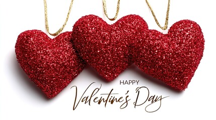 Eternal Affection: Three shimmering, red hearts symbolize the language of love. Each heart, adorned with glittering textures, evokes romance and affection. With a heartwarming inscription.