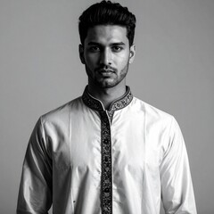 Young Indian Man in Traditional Attire Posing Confidently Outdoors