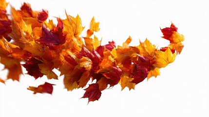Autumn Leaf Cascade: A vibrant collection of fallen leaves, in fiery hues of red and orange, gently float against the breeze, evoking the warmth and crispness of autumn.