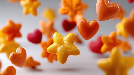 A Symphony of Sweets: A vibrant, artful composition of playful stars and hearts, arranged in a dazzling display of color, and form, perfect for food-related imagery.