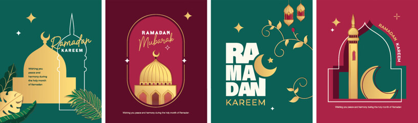 Islamic festival poster background design with mosque, flower, arabic calligraphy, crescent moon and lantern. Suitable for Ramadan Kareem , Hari Raya, Eid Mubarak, Eid al Adha.