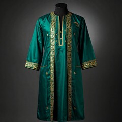 Traditional Green and Gold Embroidered Robe on Display