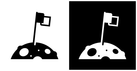 Flag On The Moon Icon Set In White And Black Background