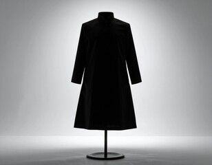 Black Long Sleeve Woolen Coat on Mannequin Display Stand