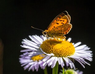 Fototapeta premium Copper butterfly on a daisy flower in a garden.
