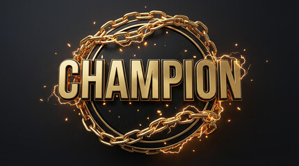 Champions Gold 3D Text Luxury Electric Spark Celebration