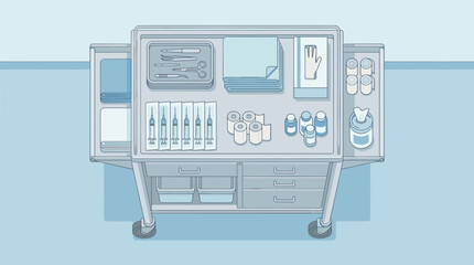 Fototapeta premium Medical cart with organized surgical supplies and equipment