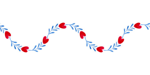 Watercolor red flowers seamless border. The illustration botanical style hand drawn for invitations, cards, packaging.