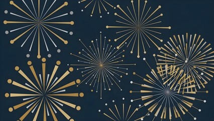 Abstract illustration of golden starbursts on a dark blue background