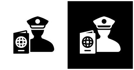 Passport Control Icon Set In White And Black Background