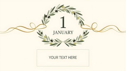 Elegant january 1st background with olive wreath and golden ribbons