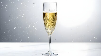 Elegant champagne glass with bubbles against a bright background