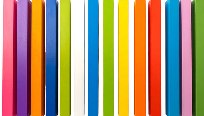 Vertical rows of brightly colored wooden rectangles against a white background