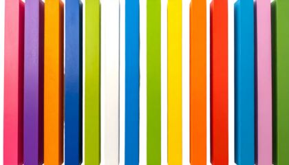 Vertical rows of brightly colored wooden rectangles against a white background