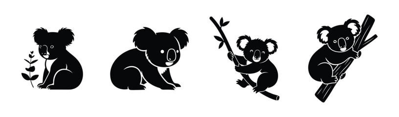 Collection of cute koala bear silhouettes in various poses for Australian wildlife designs © Sunnn