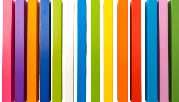 Vertical rows of brightly colored wooden rectangles against a white background - Powered by Adobe