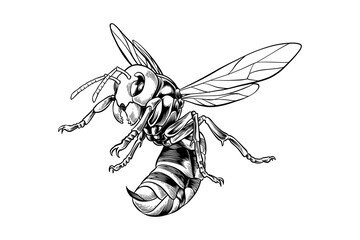 hand drawn line art hornet illustration