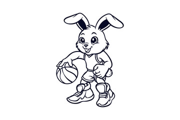 lineart illustration of a rabbit playing in a basket