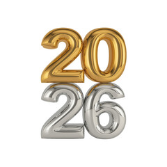 3d Happy New Year 2026 Gold and Silver