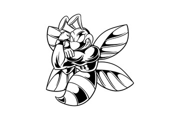 cartoon style gym bee lineart illustration