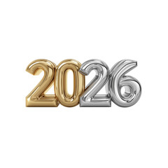 3d Happy New Year 2026 Gold and Silver