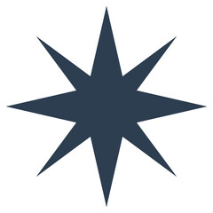 Dark Blue Eight-Point Star Icon Isolated on Transparent Background.