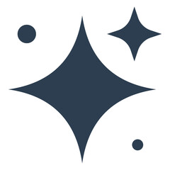 Dark blue sparkle icon symbol, clean shine, isolated transparent cutout.