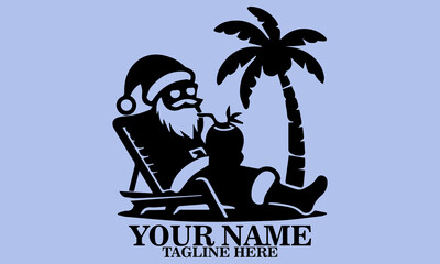 Holiday relaxation illustration santa under a palm tree, santa beach illustration vector and logo design