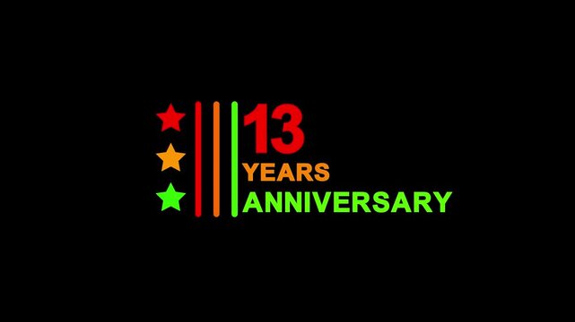 13th years anniversary celebration text icon animation.Birthday Wishes, congratulations anniversary on black background. Suitable for Anniversary Greeting cards, wedding, birthday card.