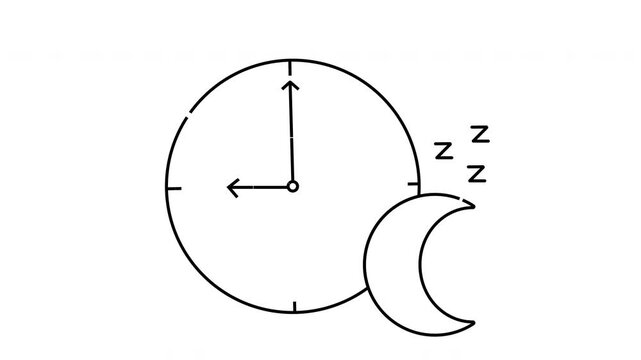 Line art clock reads 900 next to moon z letters above moon