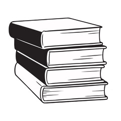 Line art illustration of a stack of hardcover books with an open book on top, symbolizing education, knowledge, study, literacy, and academic research