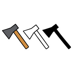 MobileThree styles of axe icons color, outline, and solid black
A set of three stylized icons representing an axe or hatchet. The icons are presented in three different styles: one with color (grey he