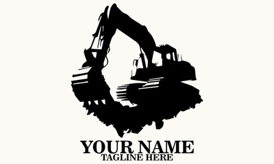A rugged excavator in action, scooping earth with dramatic flair vector illustration, mini excavator logo vector, mini excavator icon logo