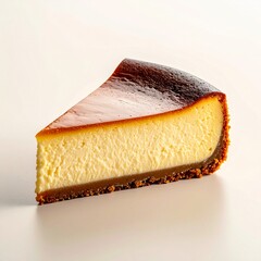 A Delicious Slice of Burnt Basque Cheesecake on White