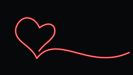 A single continuous line forms a glowing red neon heart against a dark backdrop