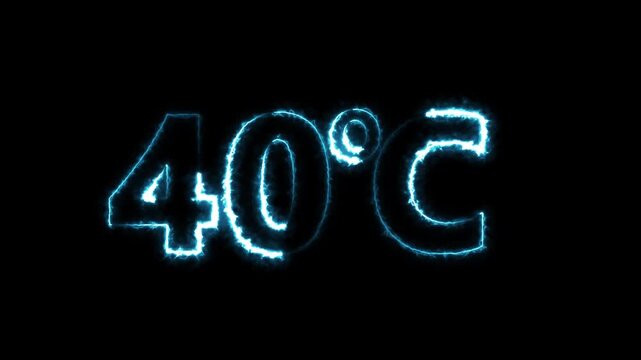 Neon 40&deg;C temperature display showing on dark background. Weather temperature displays by degree, climate change, Scientific designs text animation.