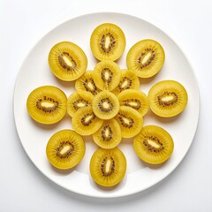Sliced Golden Kiwi Fruit on a White Plate Display